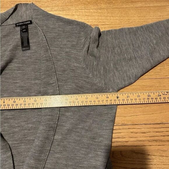RESERVED Eileen Fisher Women Gray Virgin Wool Open Cardigan Sweater Medium - Picture 6 of 7